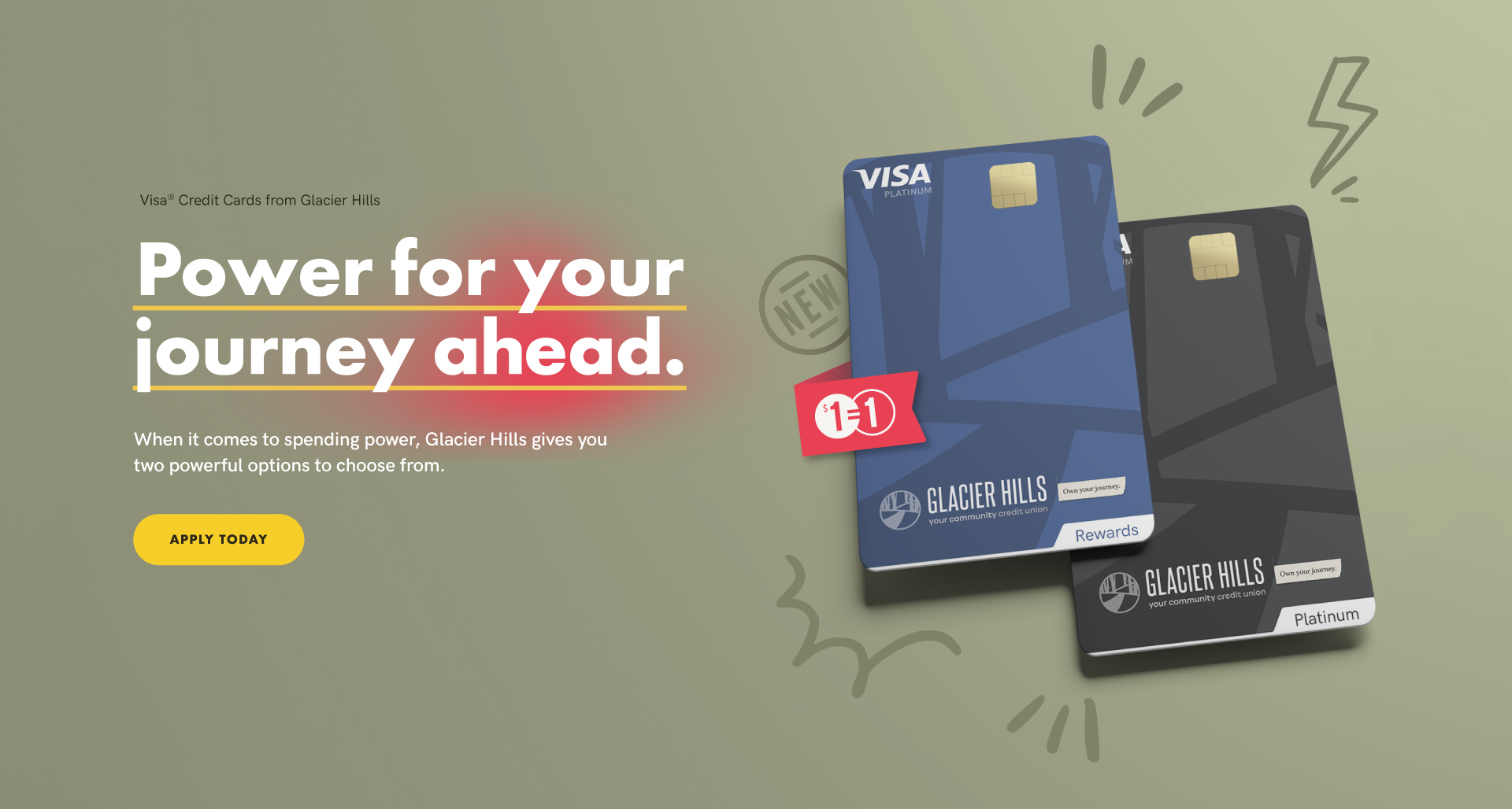 Power for your journey ahead. When it comes to spending power, Glacier Hills gives you two powerful options to choose from. Apply Today. (desktop)