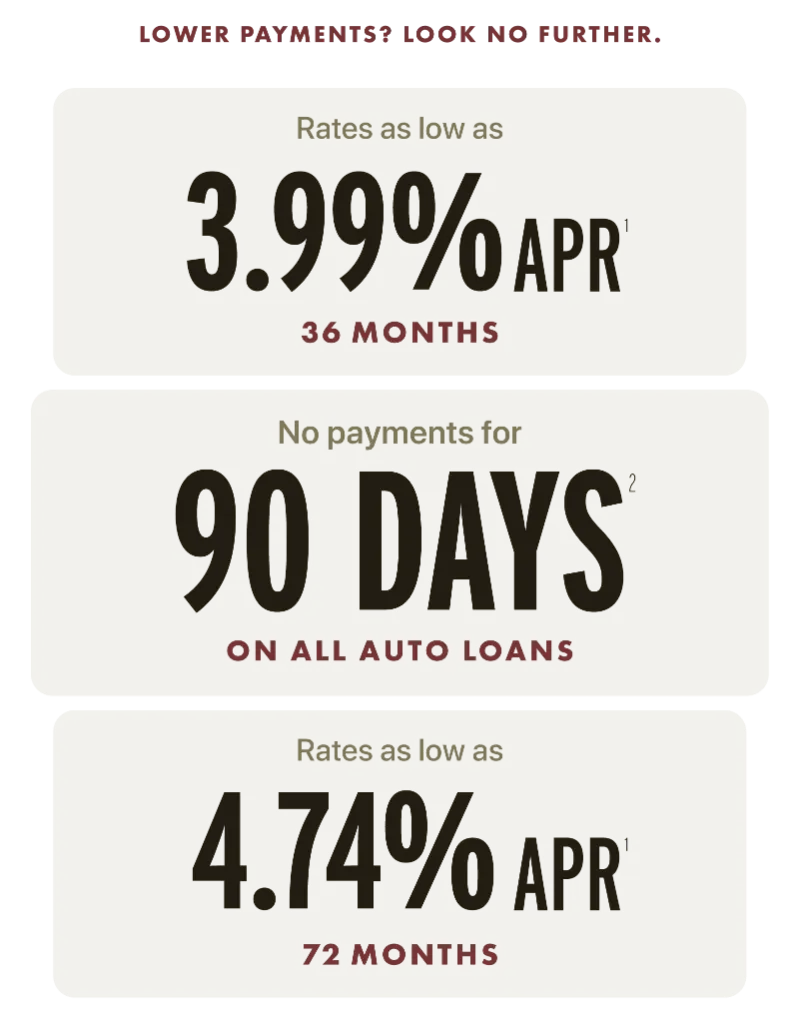 Your loan - Your terms - Your adventure: As low as 4.49% APR for 36 months | As low as 4.99% APR for 60 months | As low as 6.24% APR for 84 months.